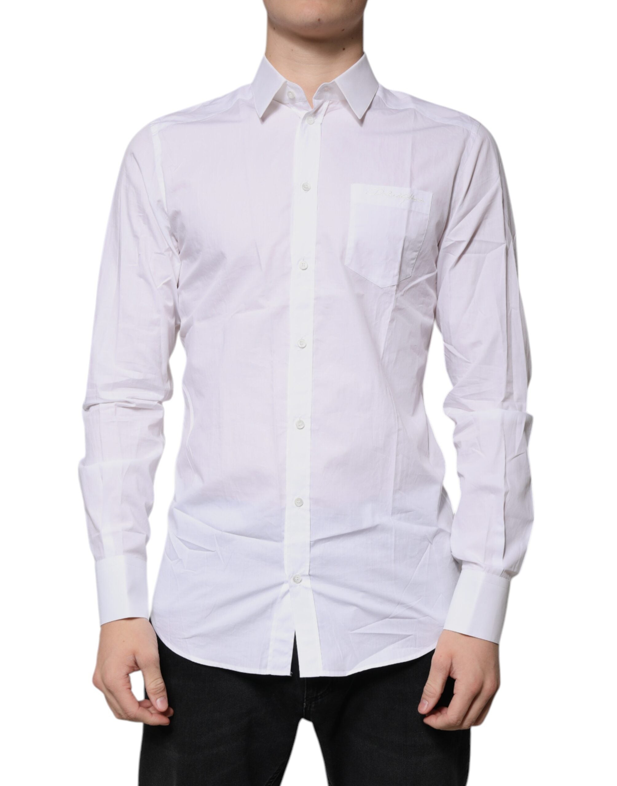 Dolce & Gabbana White cotton shirt with long sleeves GOLD